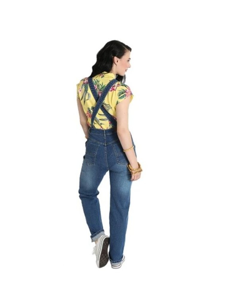 Hell Bunny Betty Bee Denim Overalls S New Medium Blue Denim Jeans 40s 50s Retro — image 2 of 7